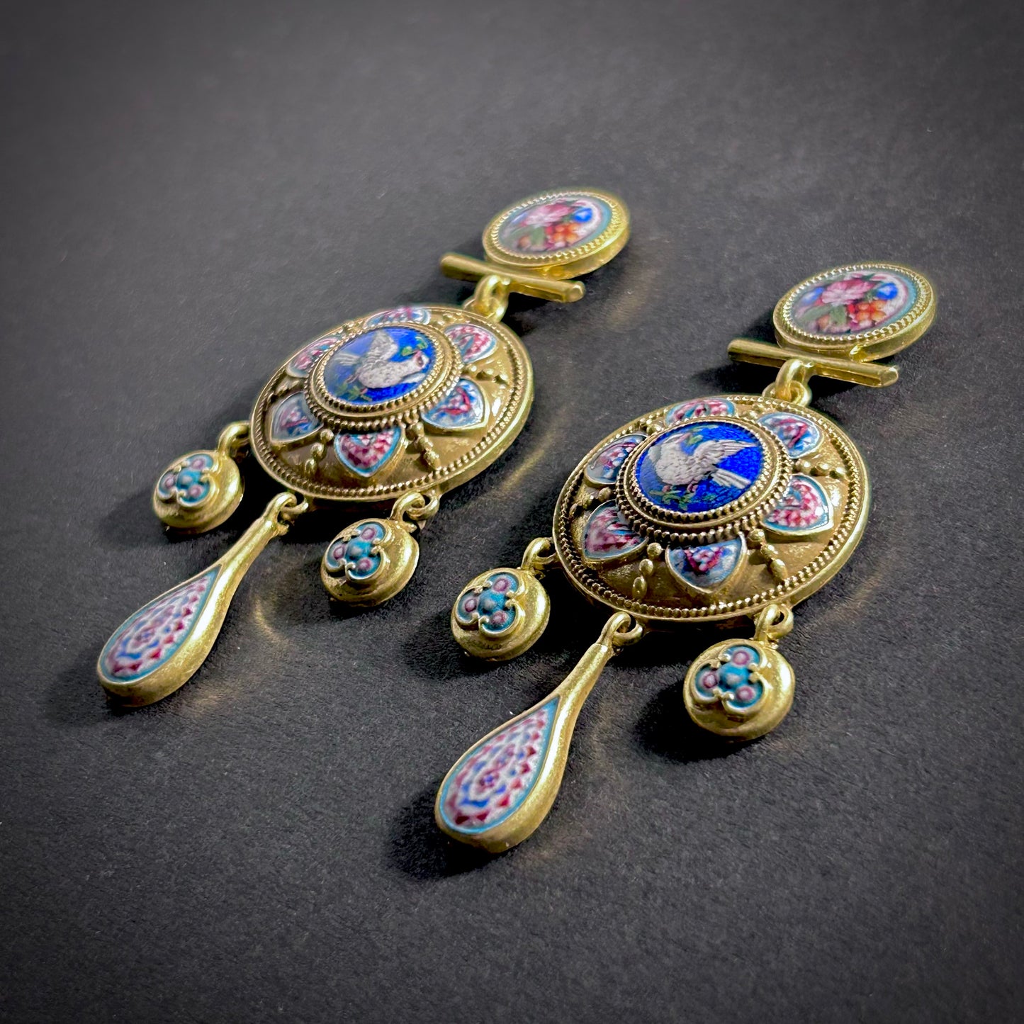 Victorian Micro Mosaic Chandelier Earrings in Gold