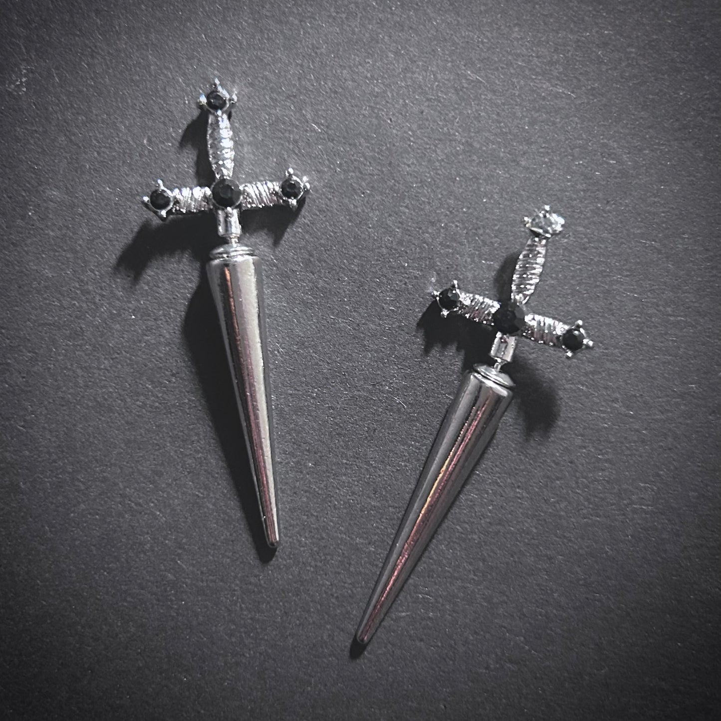 Dagger Knife Silver Faux Gauge Earrings