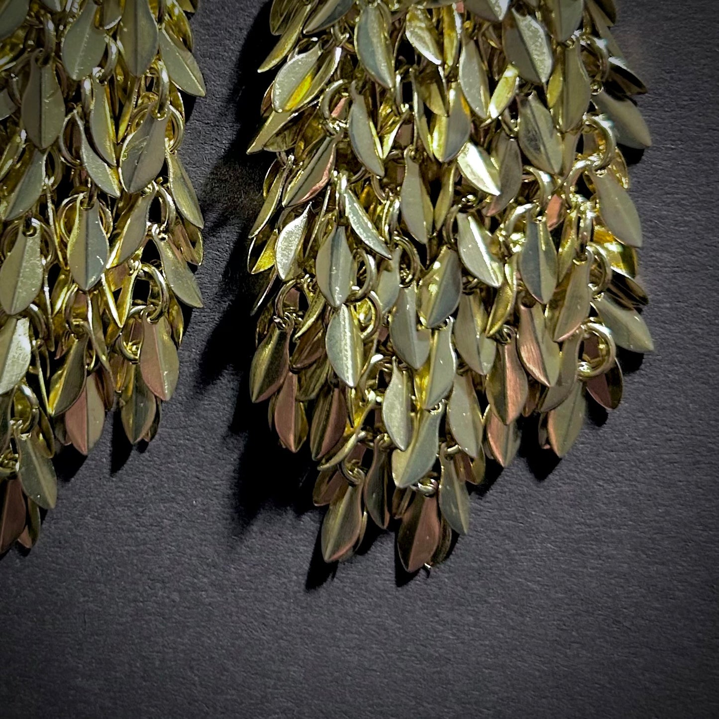 Leaves Waterfall Gold Tassel Statement Earrings