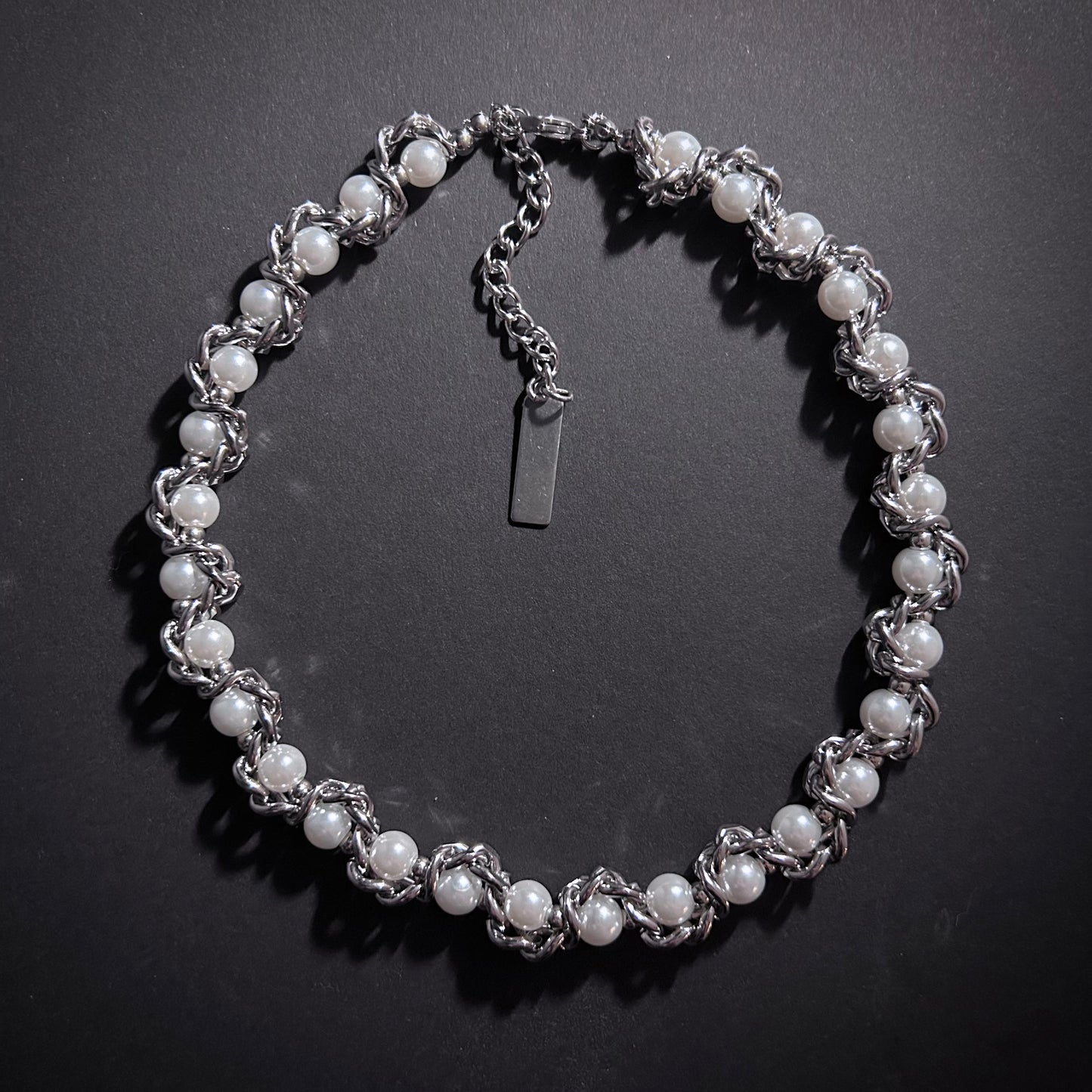 Intertwined White Pearl & Silver Chain Necklace