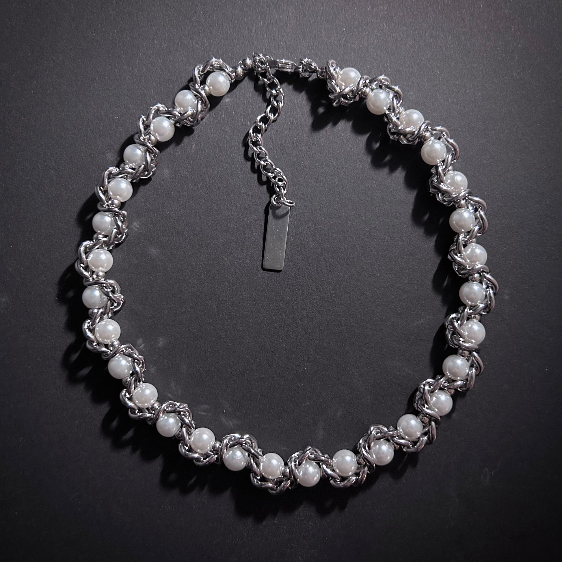Intertwined White Pearl & Silver Chain Necklace
