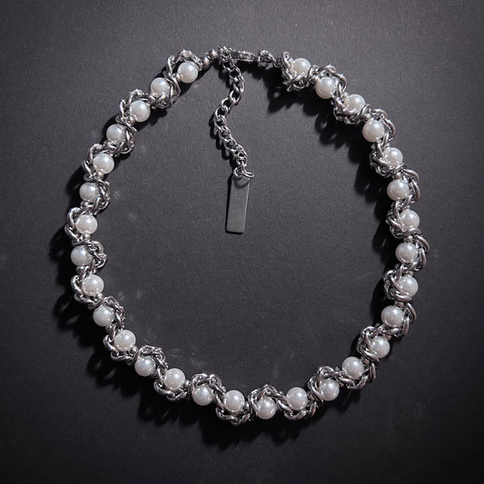 Intertwined White Pearl & Silver Chain Necklace
