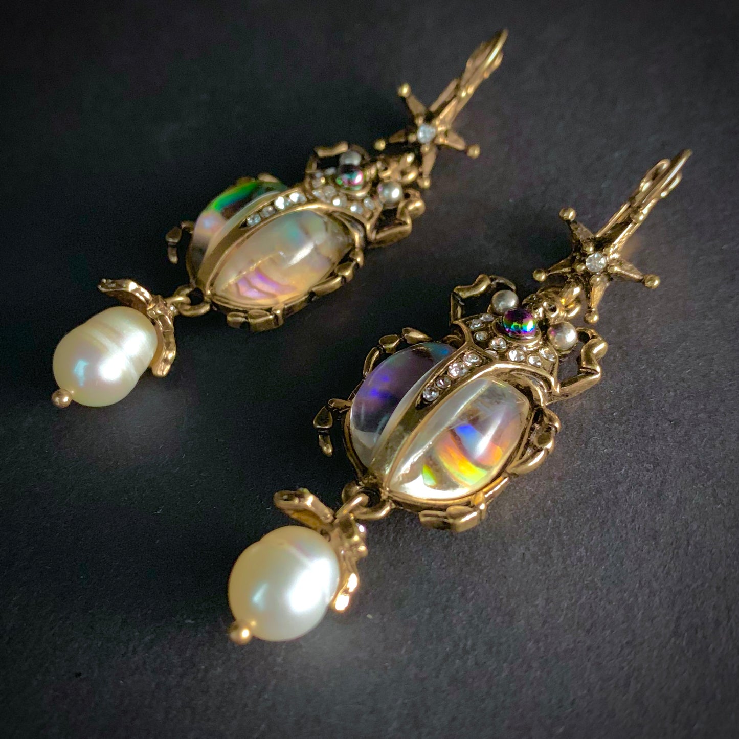 Scarab & Baroque Pearl Abalone Earrings