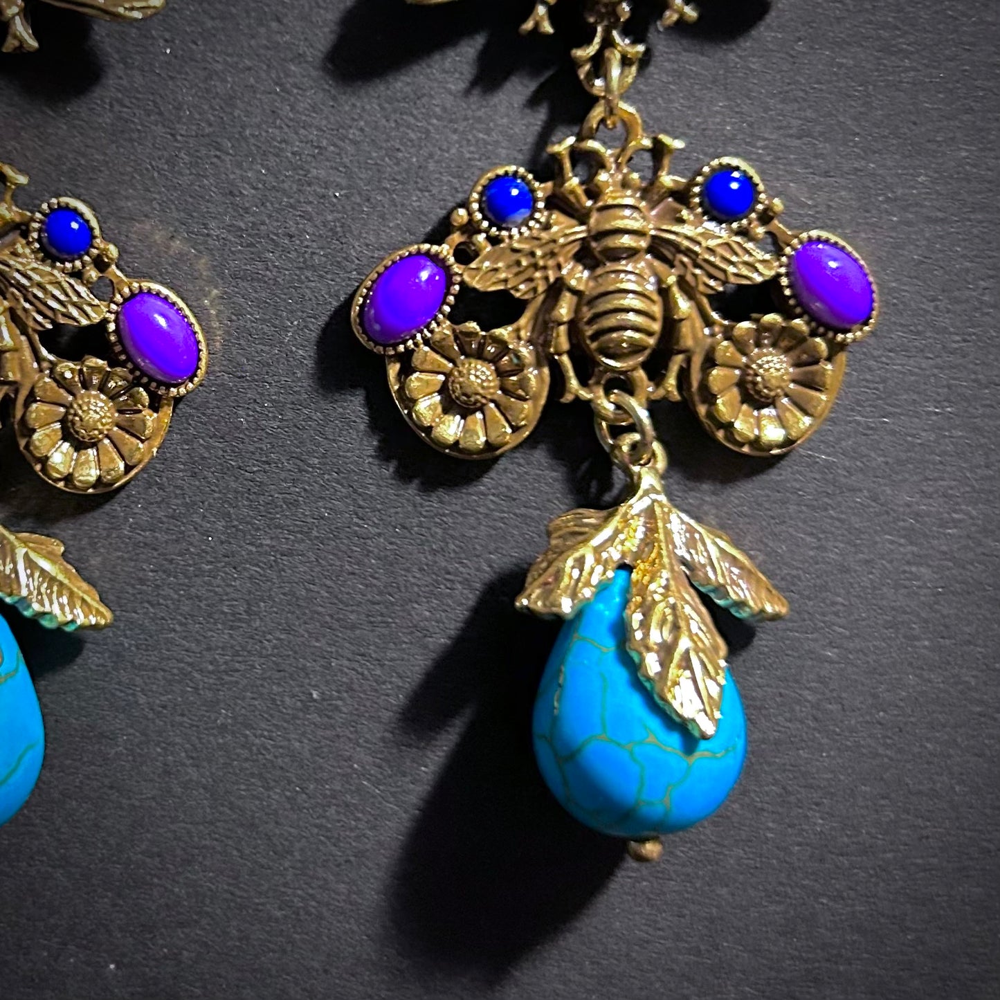 Baroque Revival Bee & Turquoise Teardrop Statement Earrings