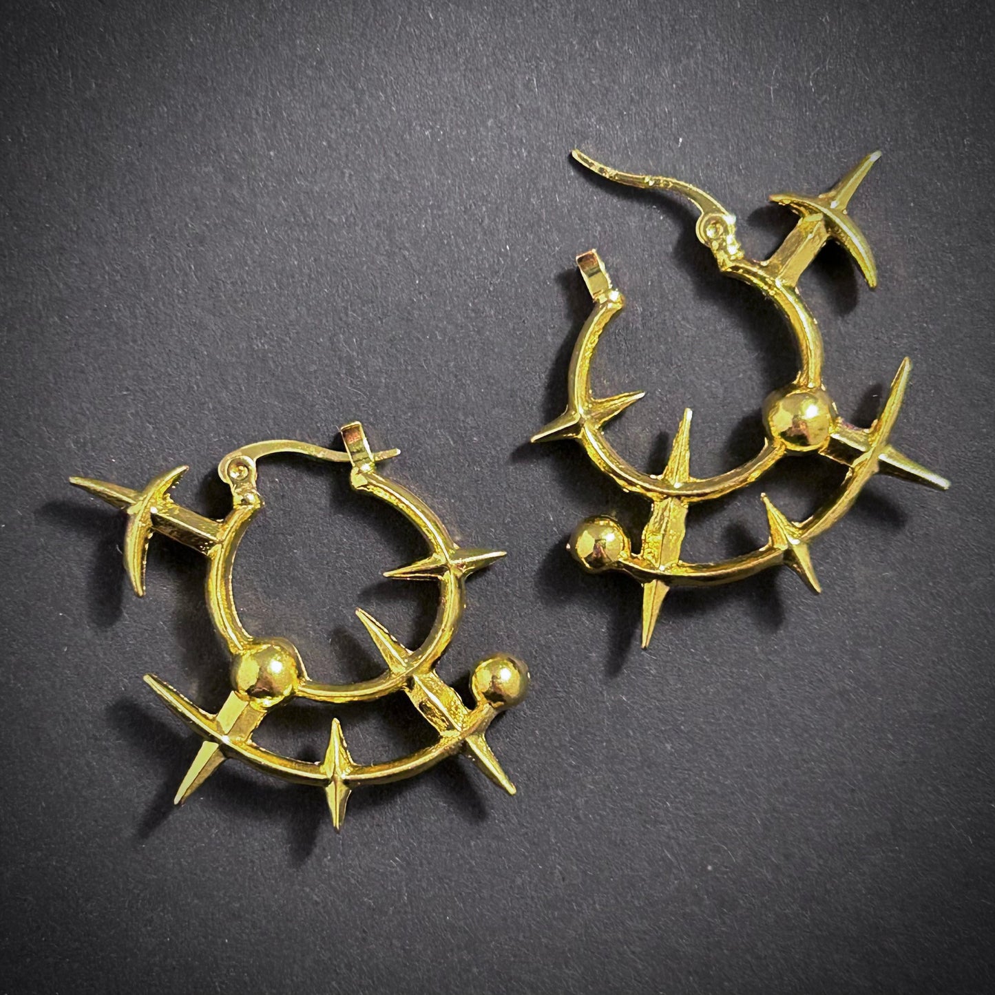 Geometric Spike & Ball Hoop Avant-Garde Earrings in Gold