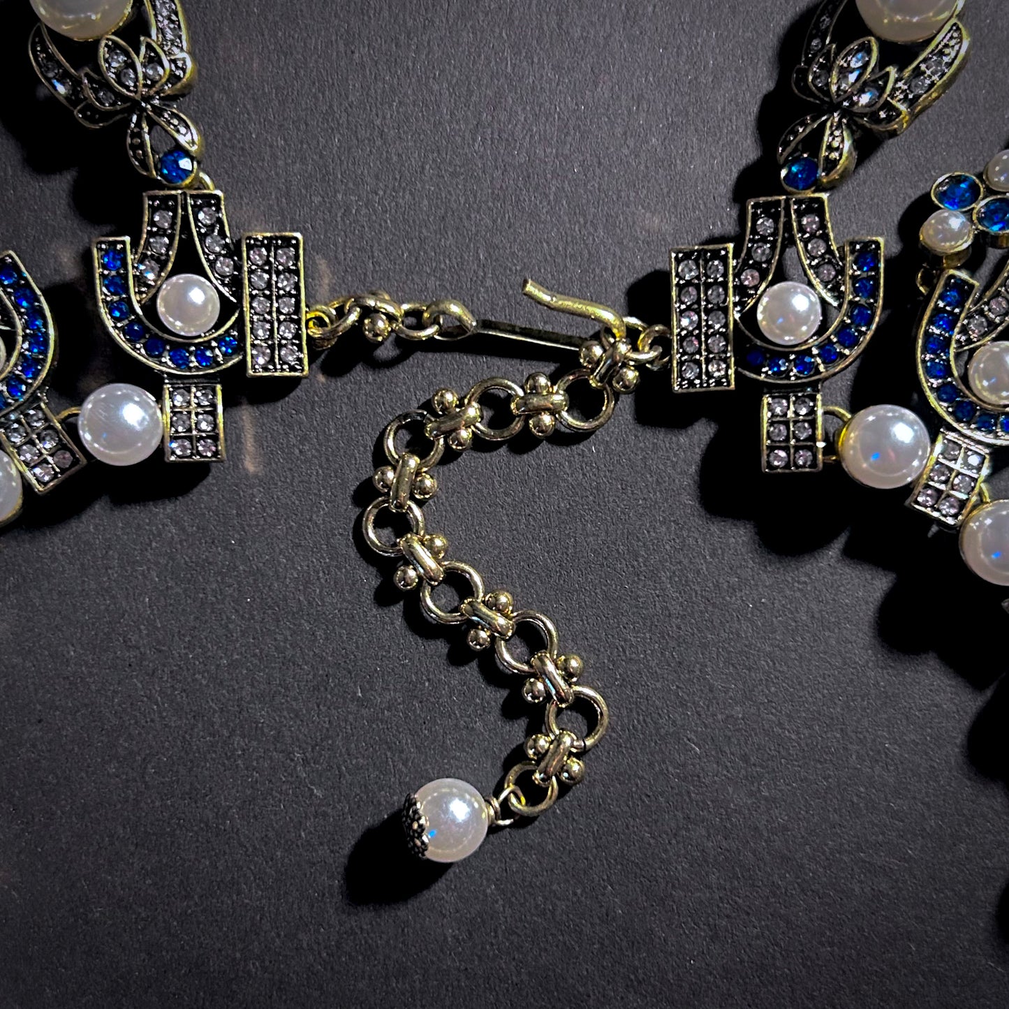 Art Deco Pearl & Turquoise Gold Statement Necklace