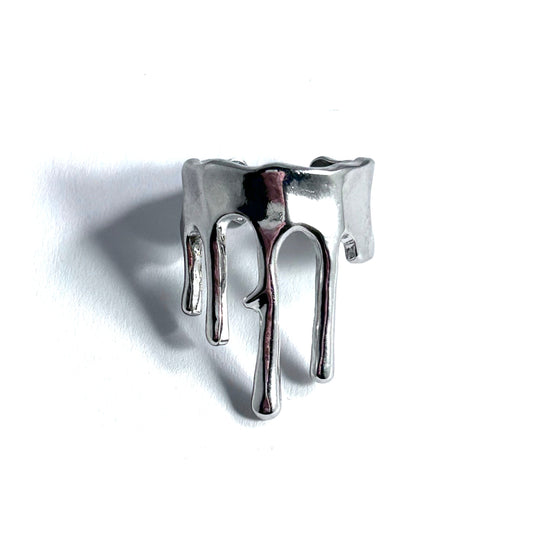 Dripping Metal Adjustable Ring in Silver