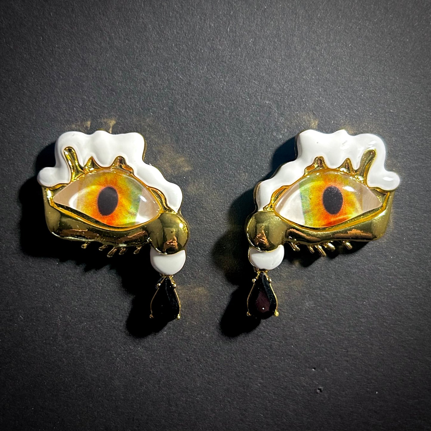 Eyes & Enameled White Clouds Stud Earrings