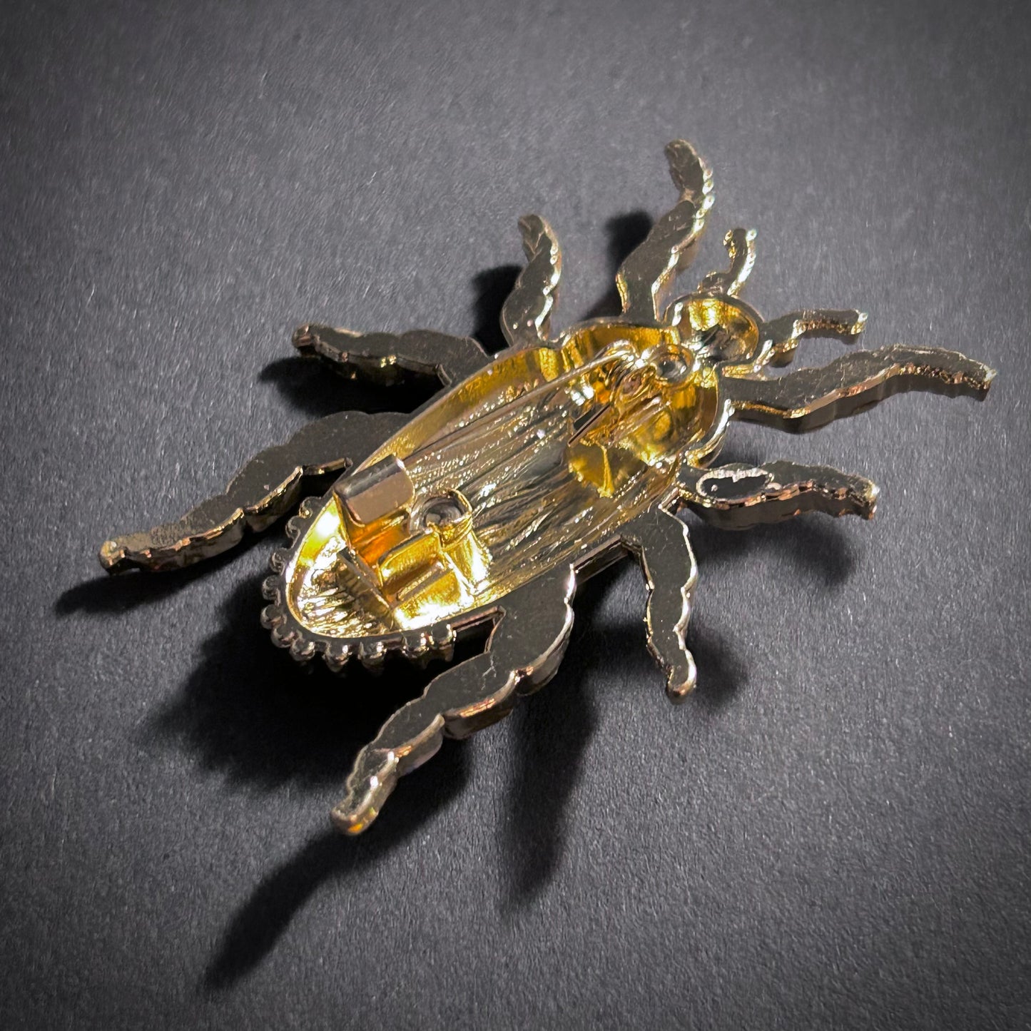 White & Blue Porcelain Enamel Gold Beetle Brooch