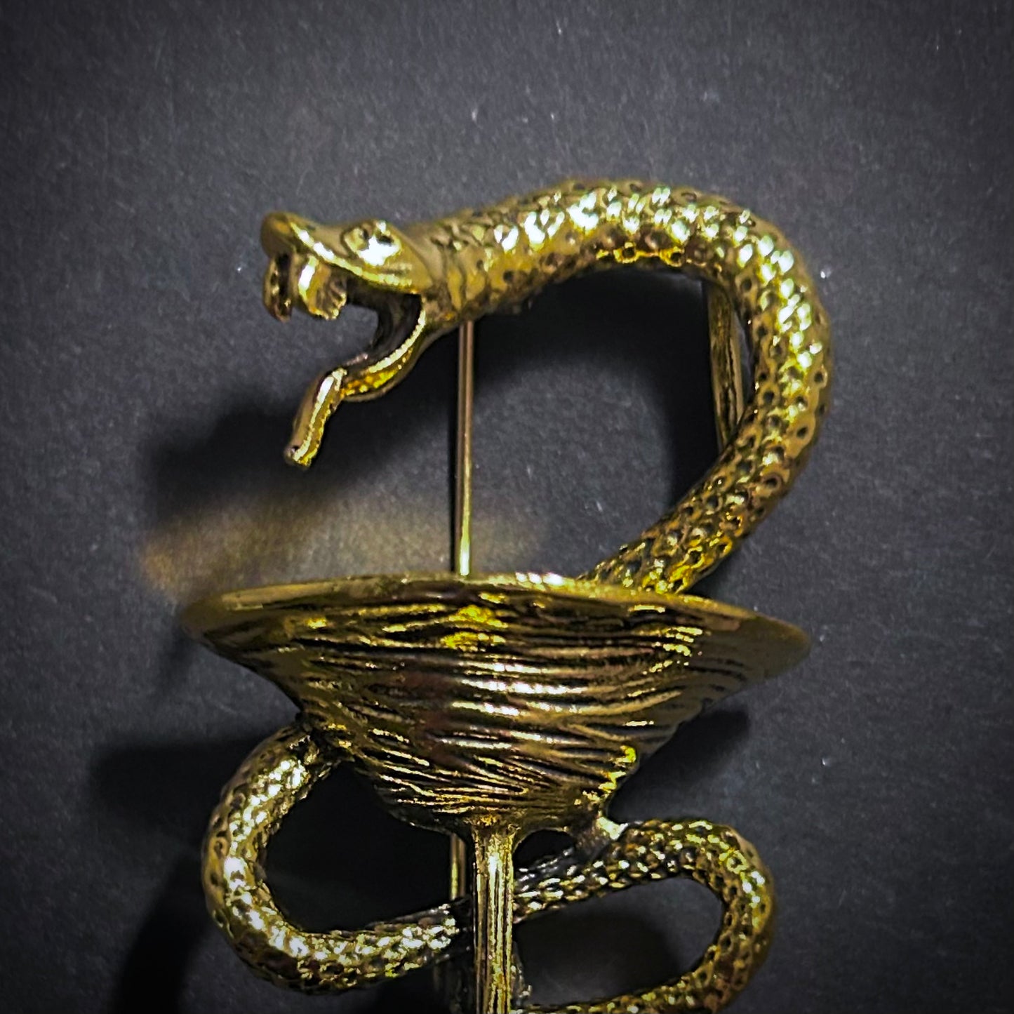 Bowl of Hygieia Snake & Chalice Gold Brooch Lapel Pin