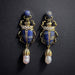 Scarab & Baroque Pearl Lapis Lazuli Blue Earrings
