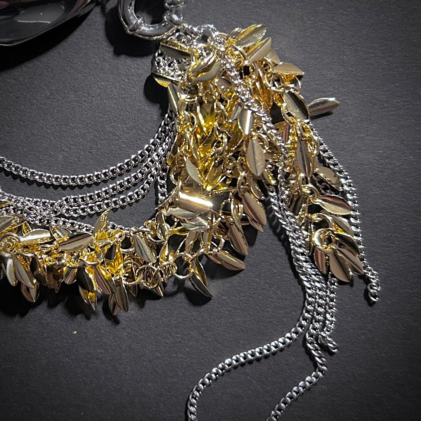 Leaves & Chain Organic Shaped Mixed Metal Statement Bracelet