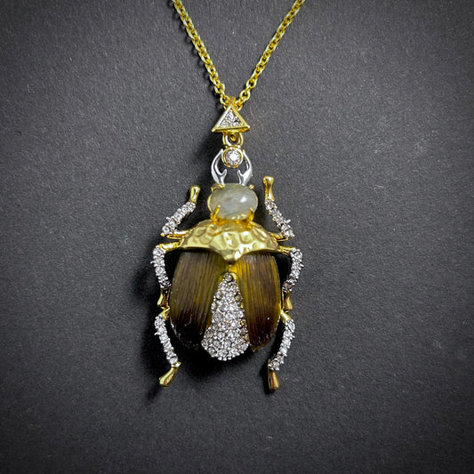 Scarab Beetle Cubic Zirconia Pavé Gold Necklace