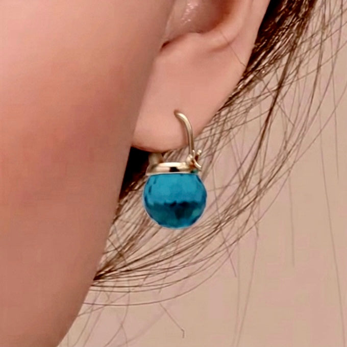 Gold & Turquoise Glass Huggie Earrings