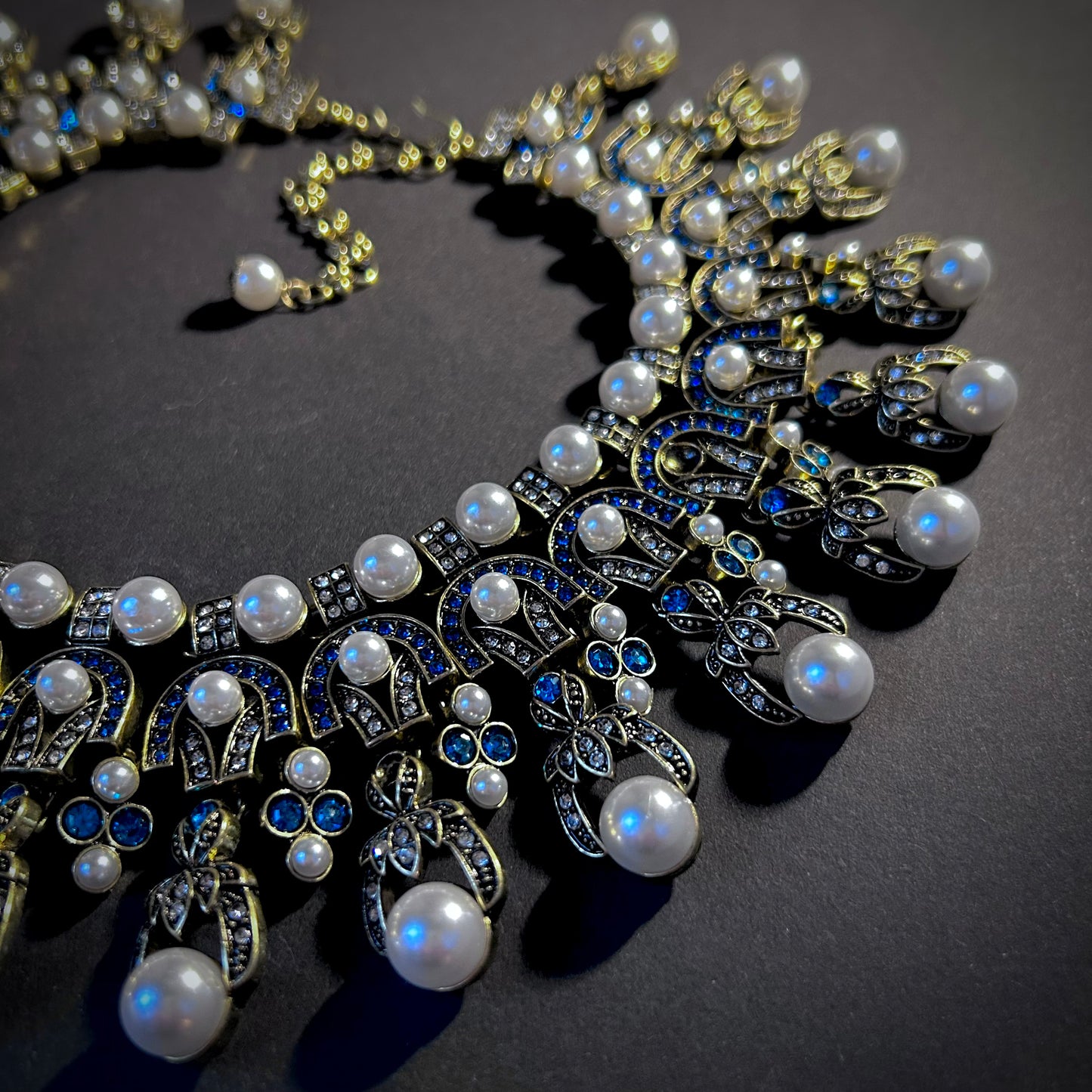 Art Deco Pearl & Turquoise Gold Statement Necklace
