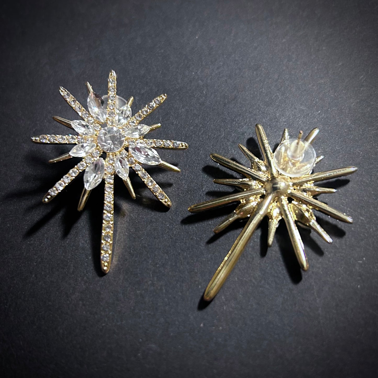 Starburst Gold Crystal Stud Earrings