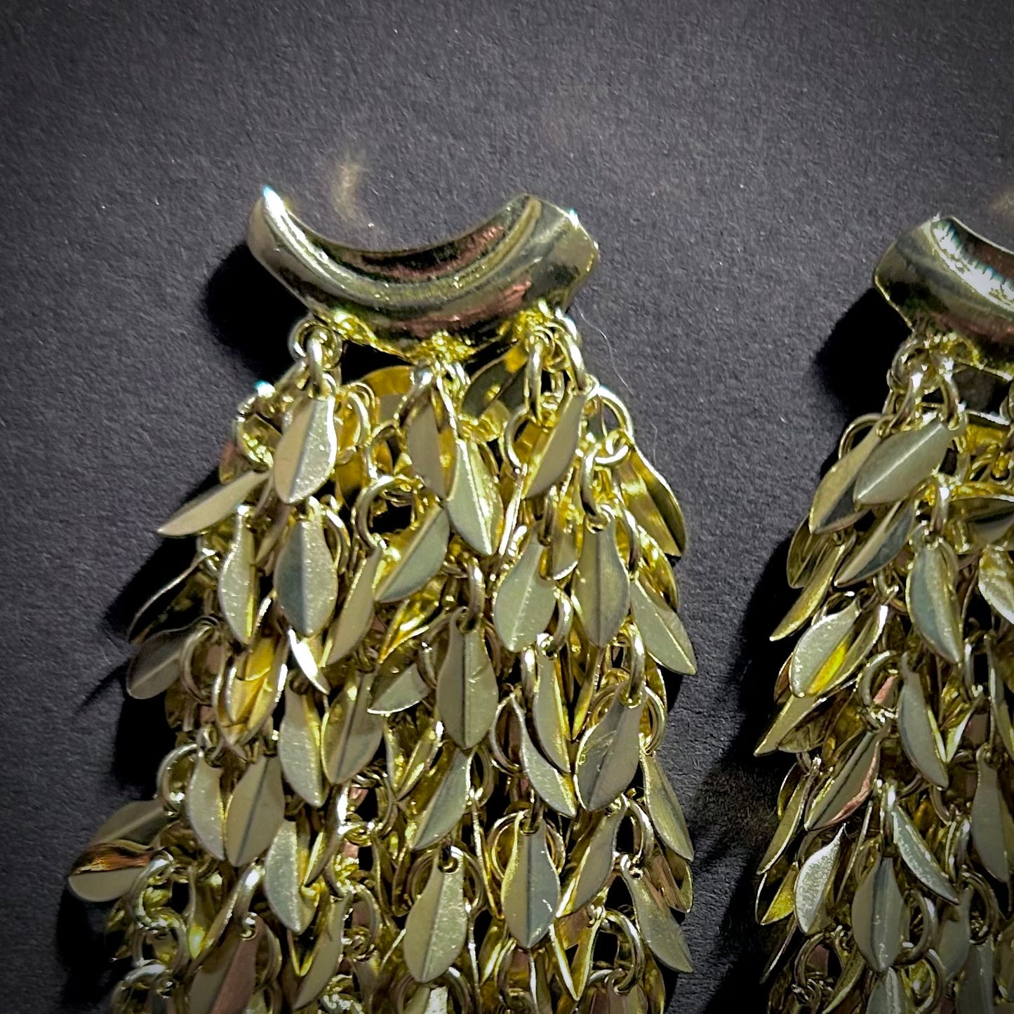 Leaves Waterfall Gold Tassel Statement Earrings