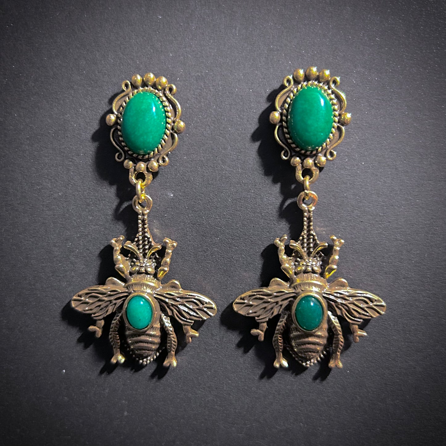 Bee Green & Gold Statement Earrings