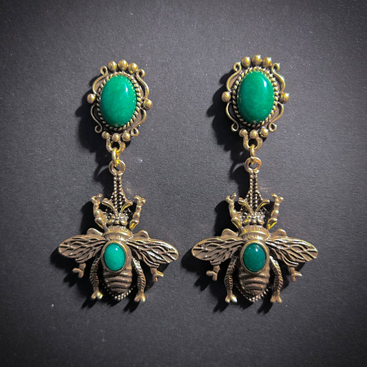 Bee Green & Gold Statement Earrings