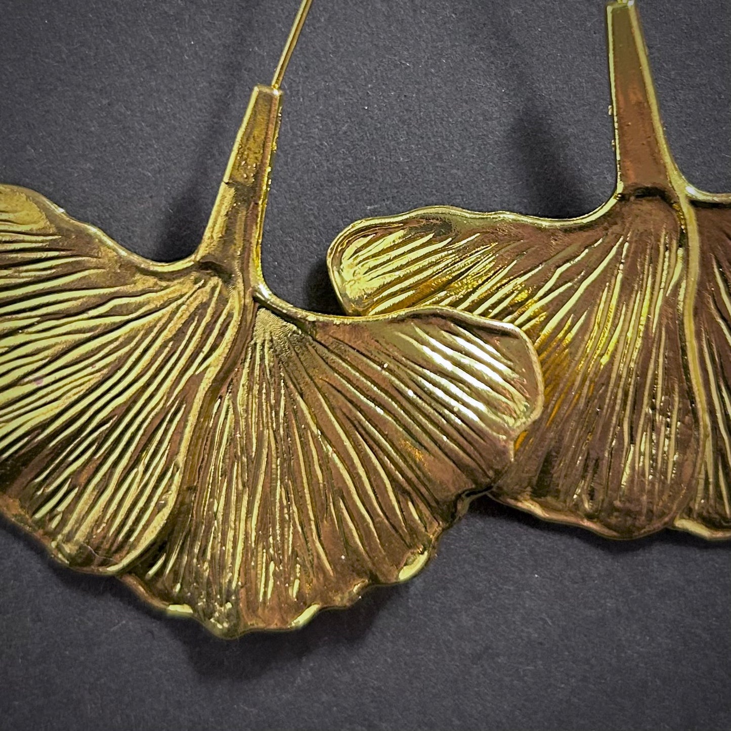 Large Ginkgo Leaf Statement Earrings in Gold