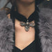 Art Nouveau Velvet Ribbon & Bee Antiqued Gold Rhinestone Choker Necklace in Amber & Grey