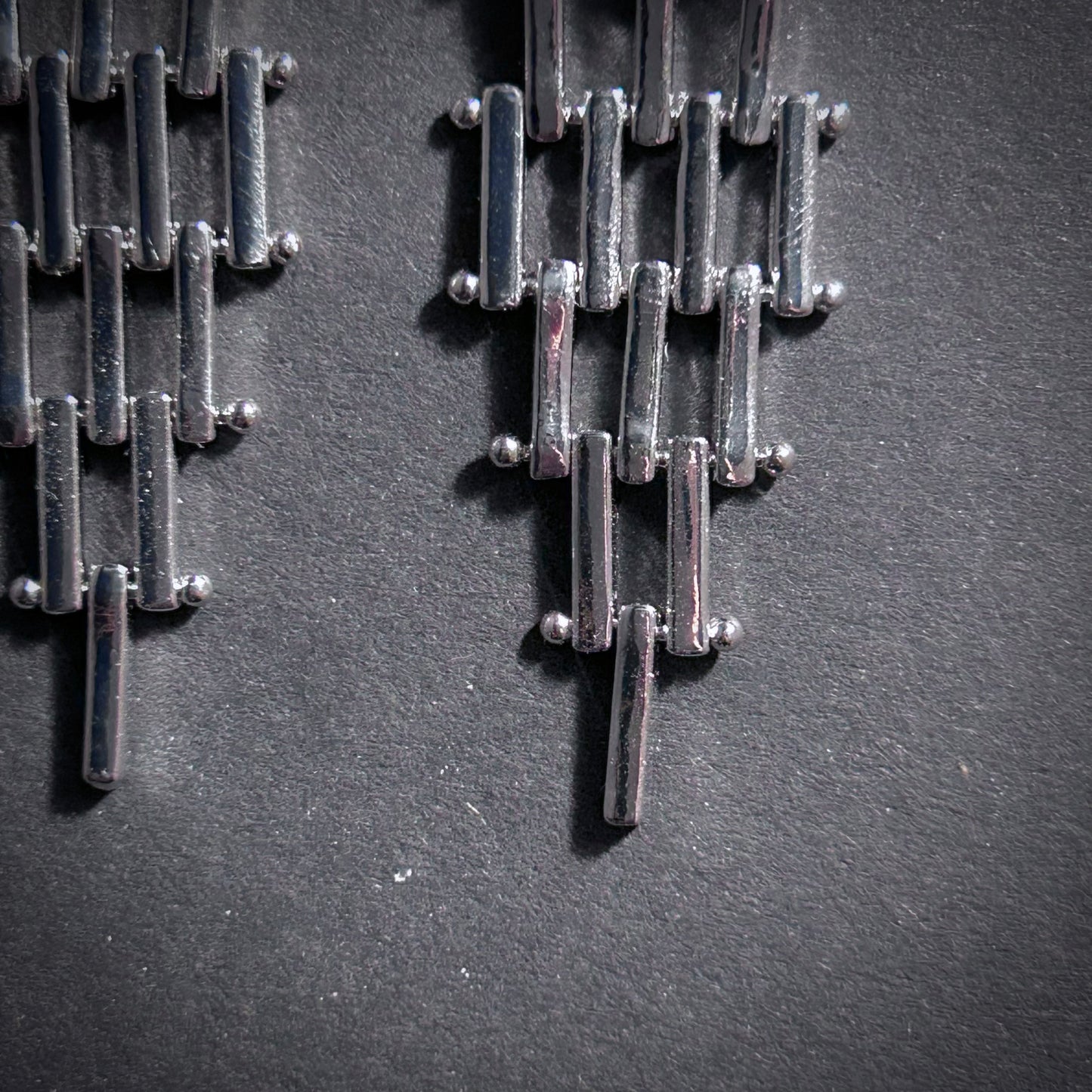 Geometric Hinged Six Level Earrings in Silver