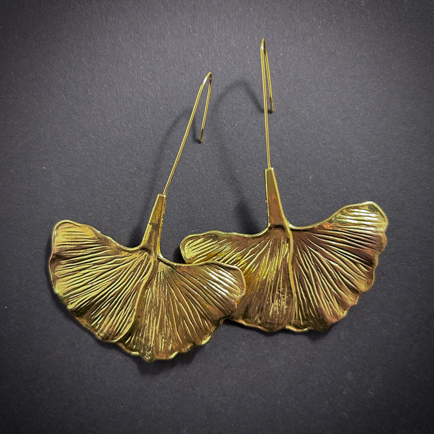 Large Ginkgo Leaf Statement Earrings in Gold