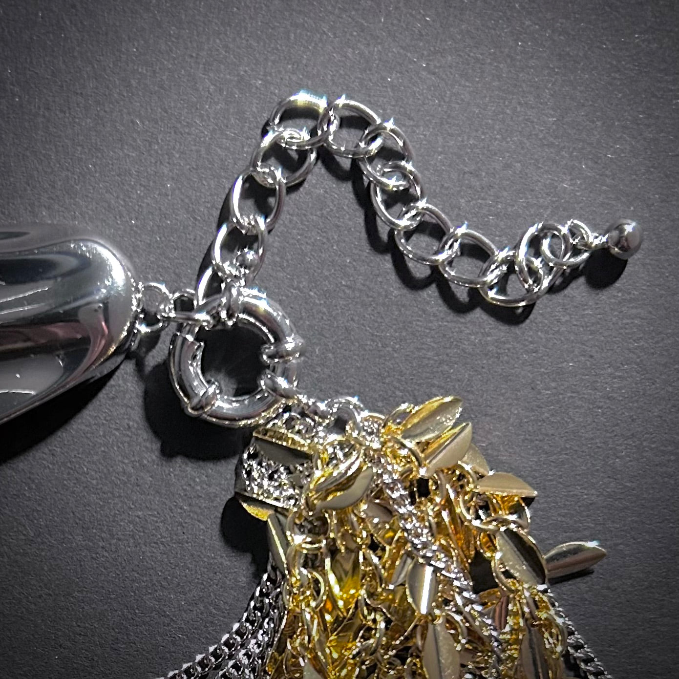 Leaves & Chain Organic Shaped Mixed Metal Statement Bracelet