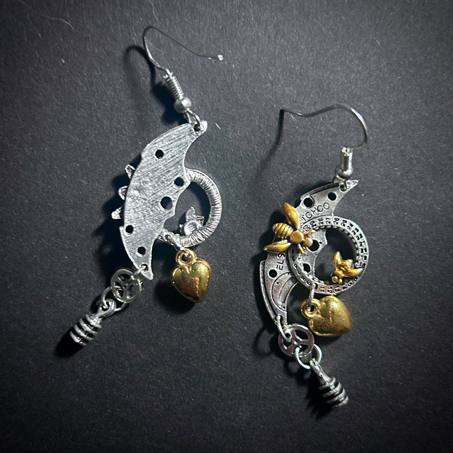 Mixed Metal Watch Parts & Bees Steampunk Earrings