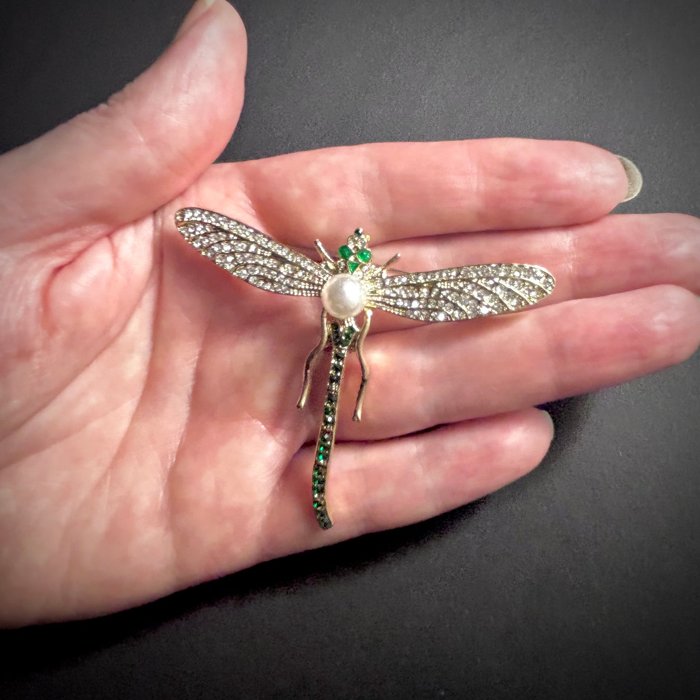 Dragonfly Brooch with Pearl & Rhinestones