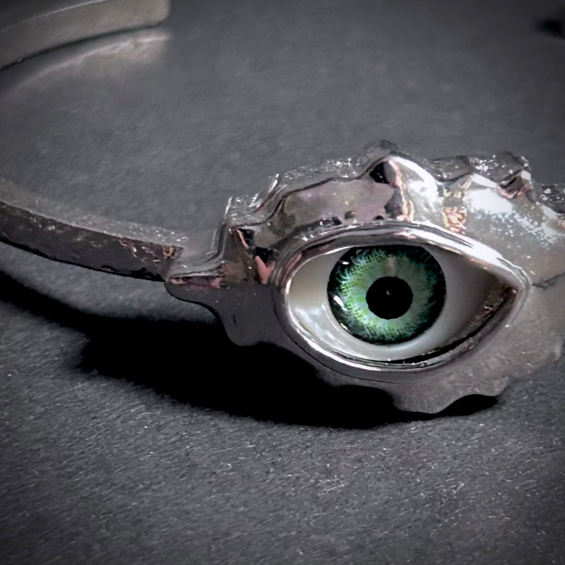 Green Eye & Silver Surrealist Bangle Braclet