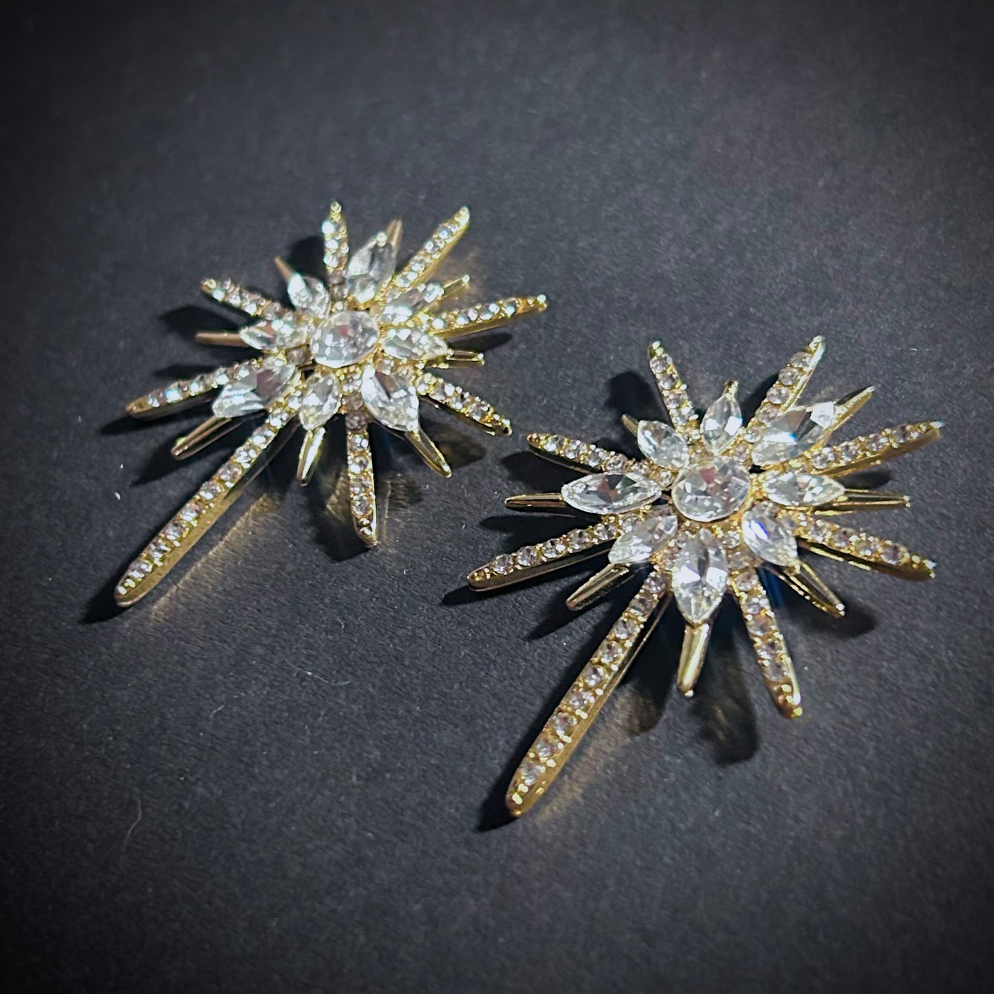 Starburst Gold Crystal Stud Earrings