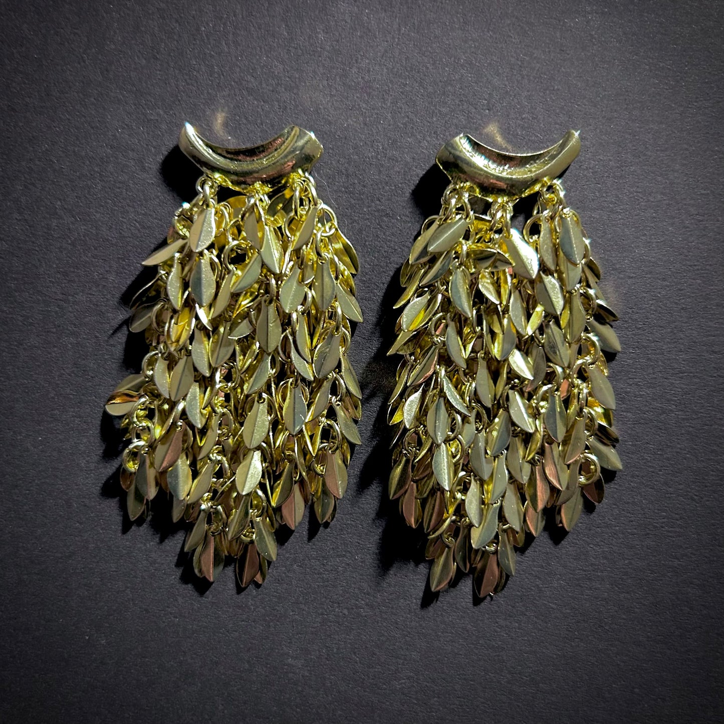 Leaves Waterfall Gold Tassel Statement Earrings