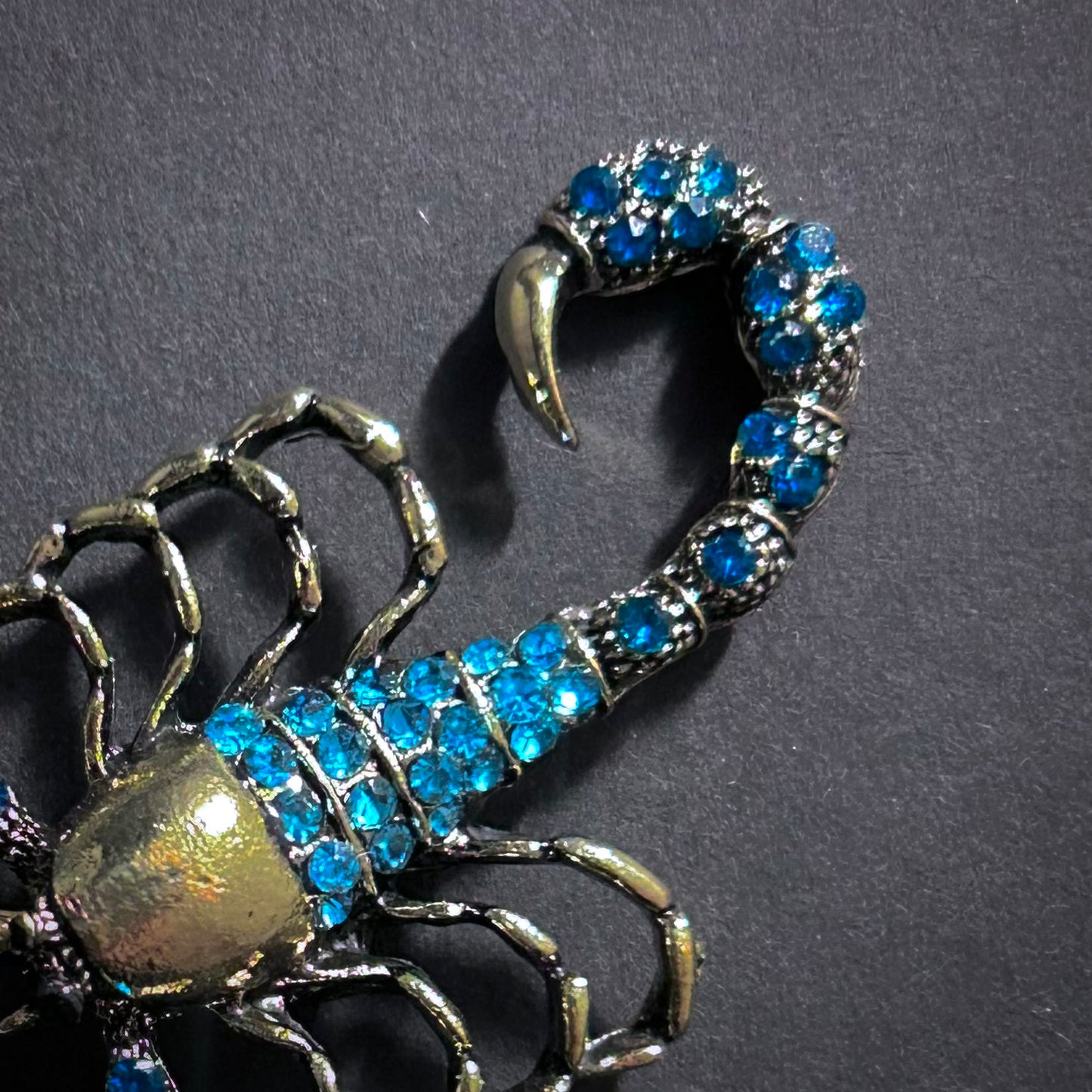 Gold Scorpion Brooch with Turquoise & Clear Rhinestones