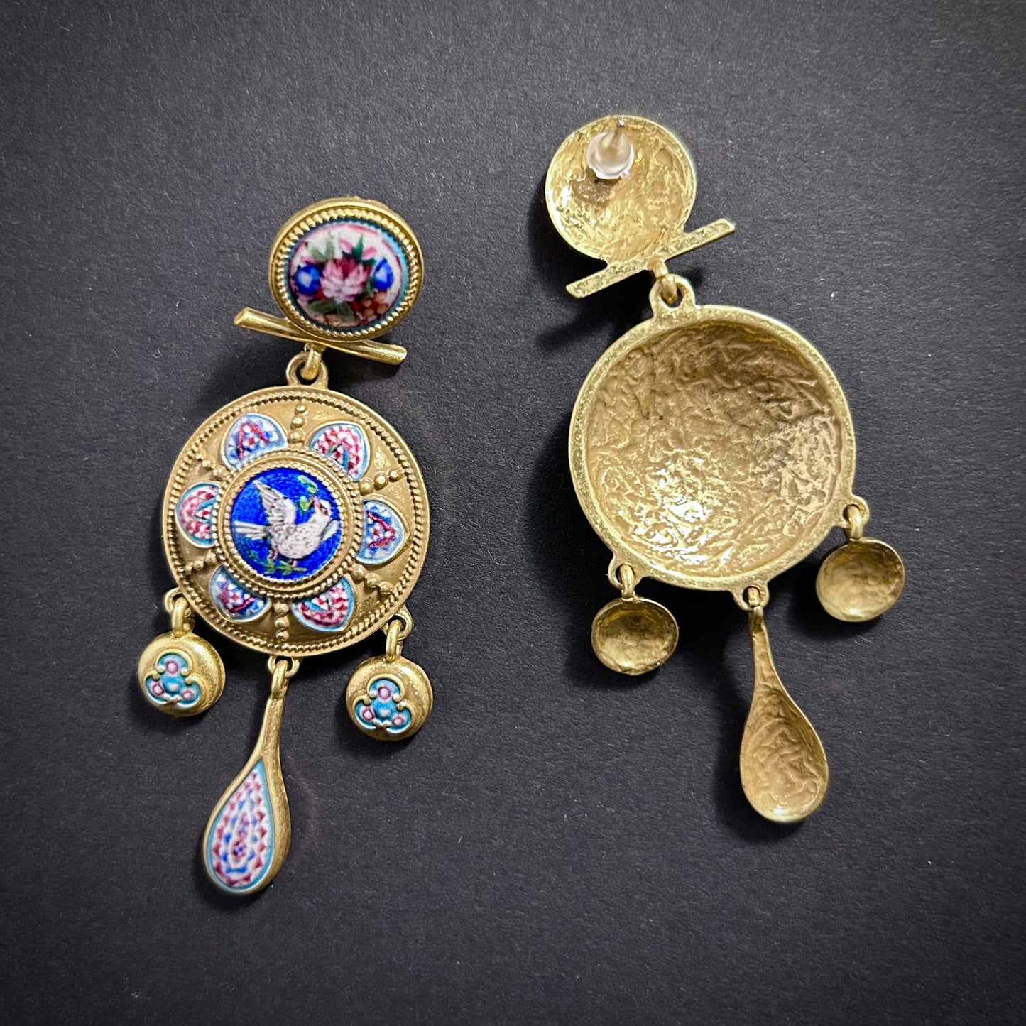 Victorian Micro Mosaic Chandelier Earrings in Gold