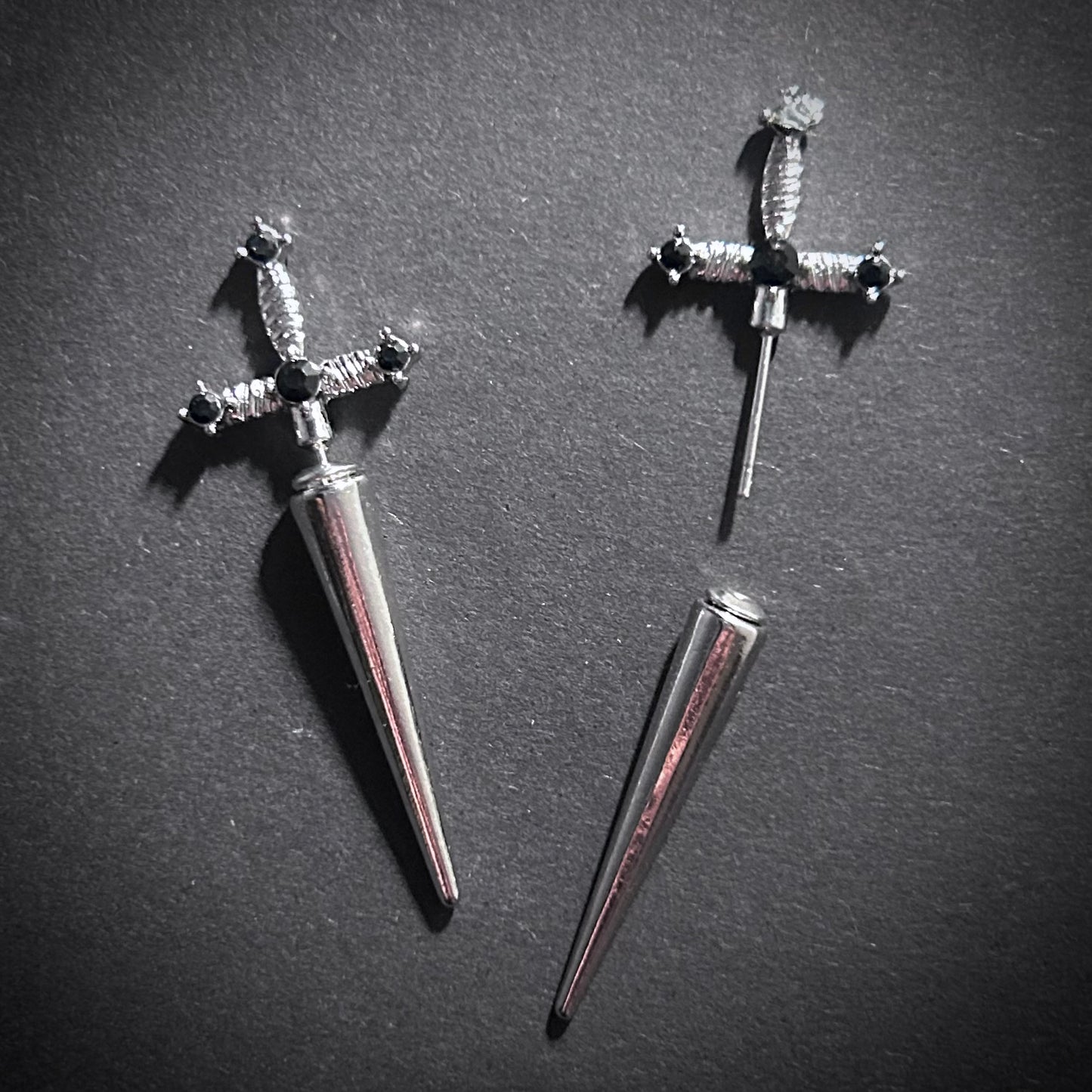 Dagger Knife Silver Faux Gauge Earrings