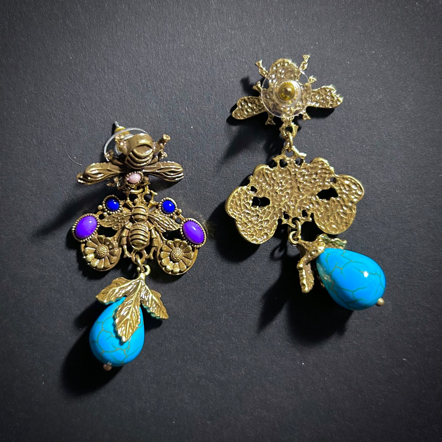 Baroque Revival Bee & Turquoise Teardrop Statement Earrings