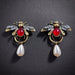 Bee, Ruby & White Pearl Gold Earrings