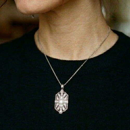 Art Deco Bridal/Bridesmaids Necklace in Silver & Clear