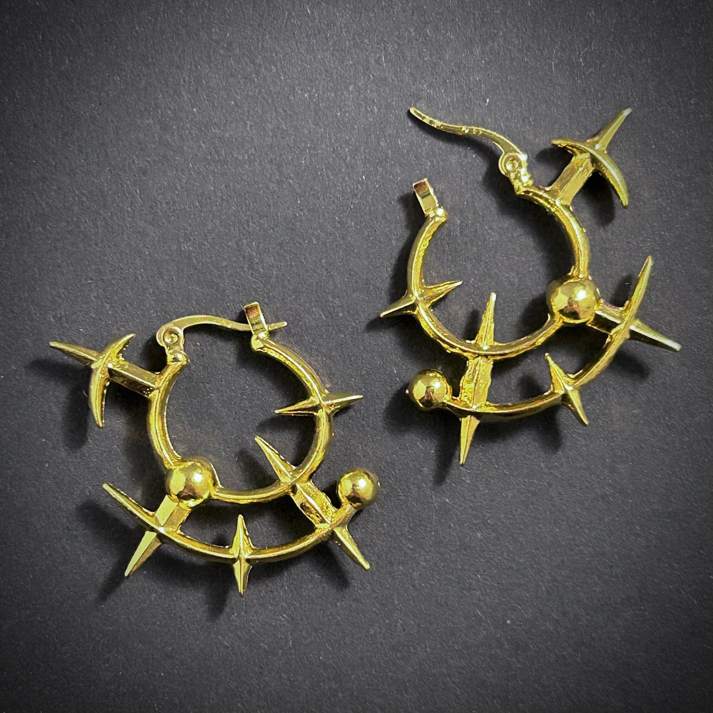Geometric Spike & Ball Hoop Avant-Garde Earrings in Gold