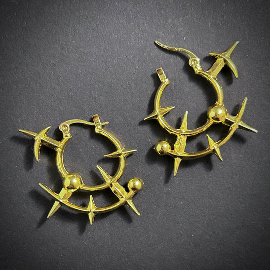 Geometric Spike & Ball Hoop Avant-Garde Earrings in Gold