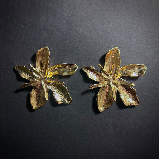 Oversized Golden Flower Stud Statement Earrings