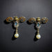 Art Nouveau Bee Antiqued Gold Rhinestone & Pearl Earrings in Amber & Grey