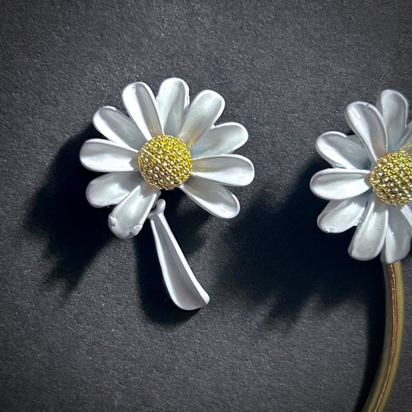 Daisy Flower Asymmetrical White & Gold Falling Petal Stud Earrings