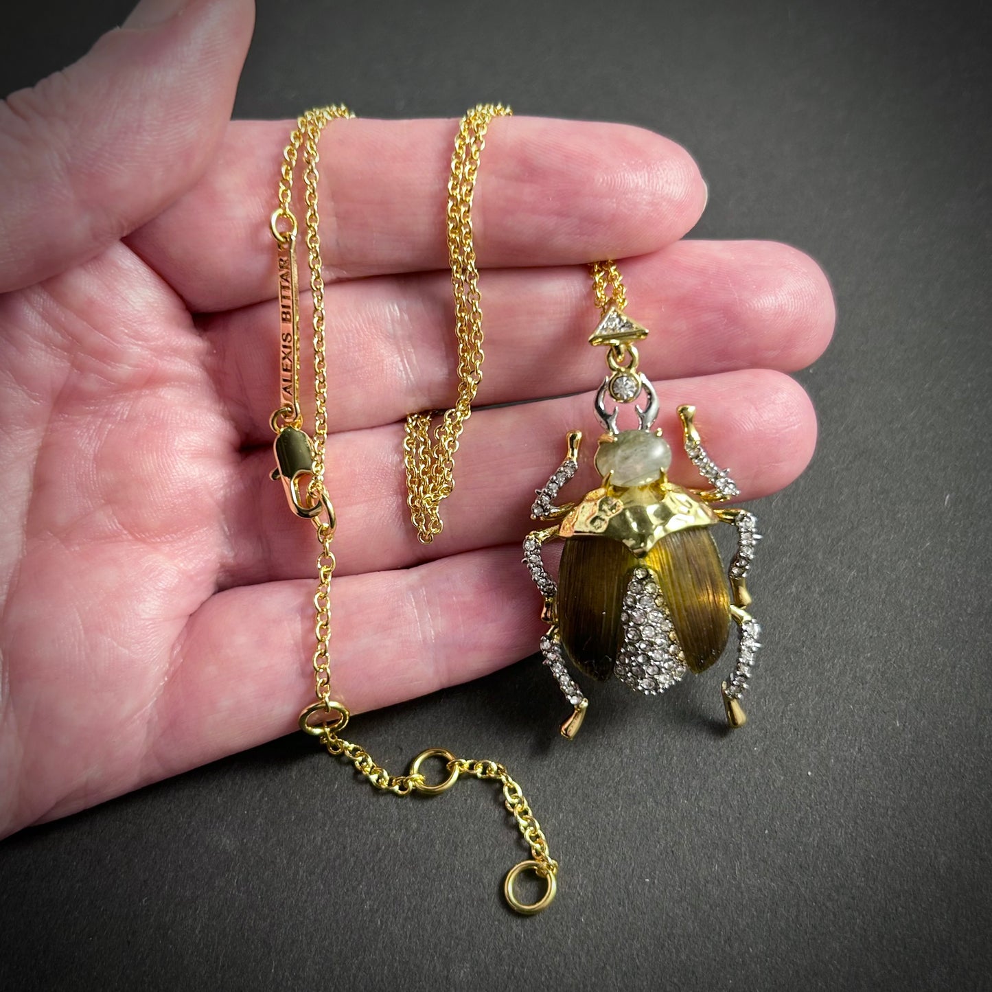 Scarab Beetle Cubic Zirconia Pavé Gold Necklace