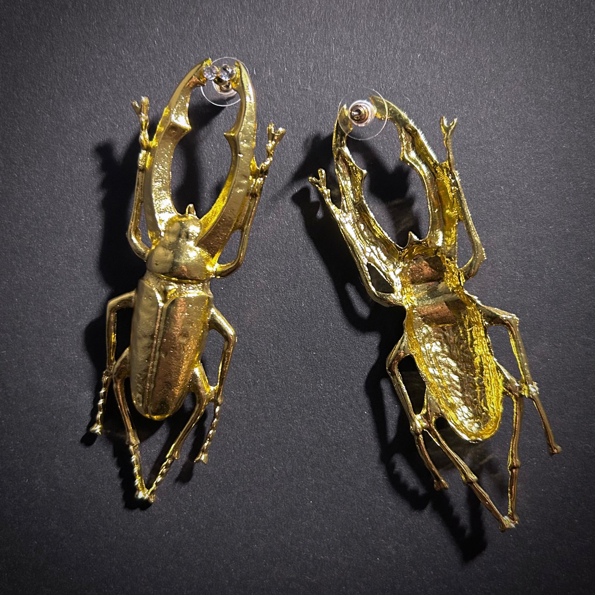 Stag Beetle Large Gold Statement Earrings