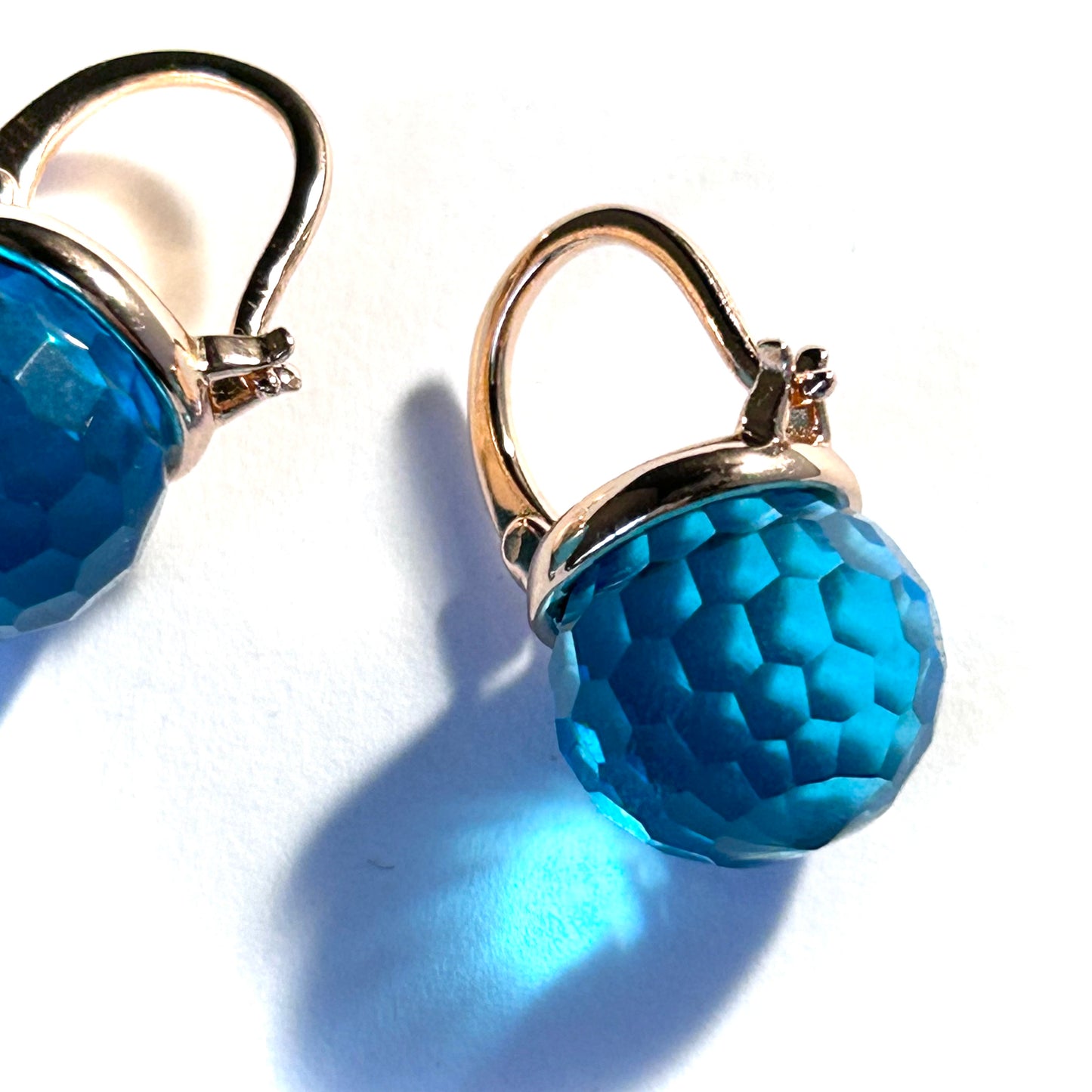 Gold & Turquoise Glass Huggie Earrings
