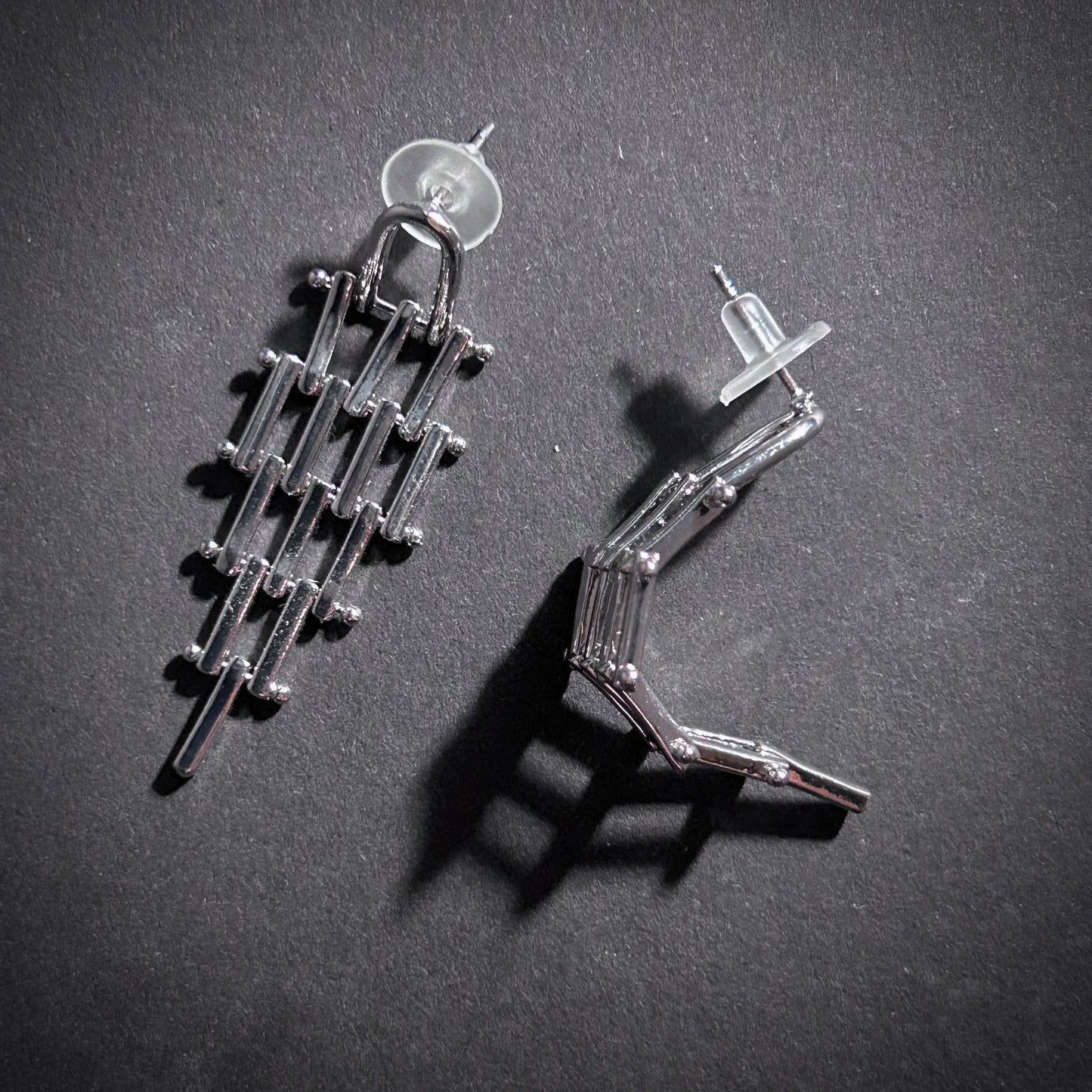 Geometric Hinged Six Level Earrings in Silver