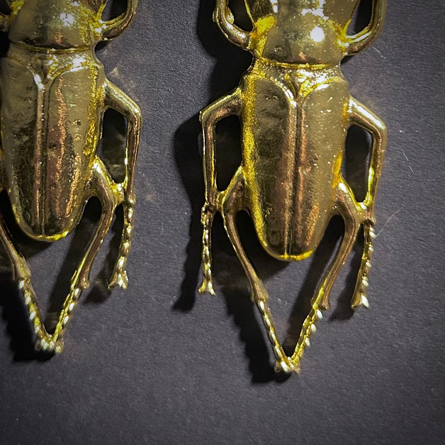 Stag Beetle Large Gold Statement Earrings