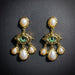 Green Eyes & White Pearls Chandelier Earrings